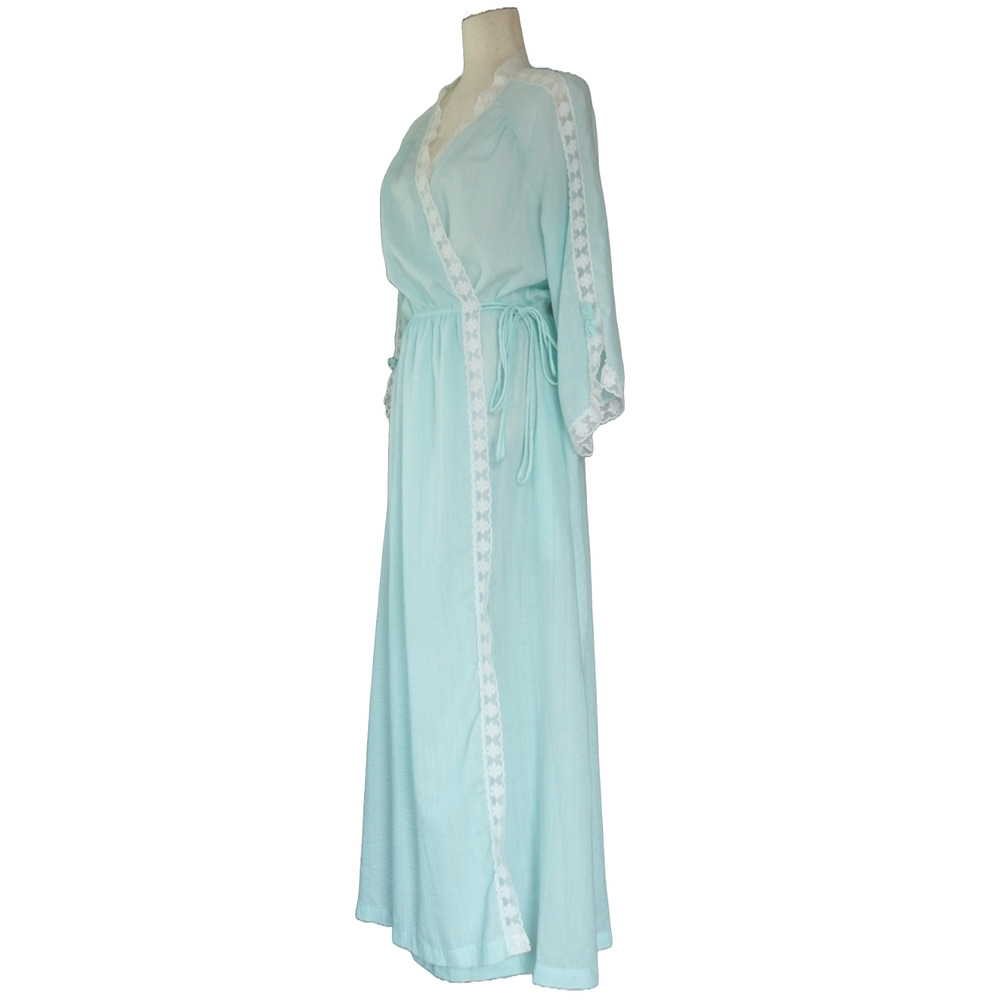 VTG Bonwit Teller Seersucker Lace Lingerie House Robe Nightgown Coquette Fairy - Picture 9 of 16